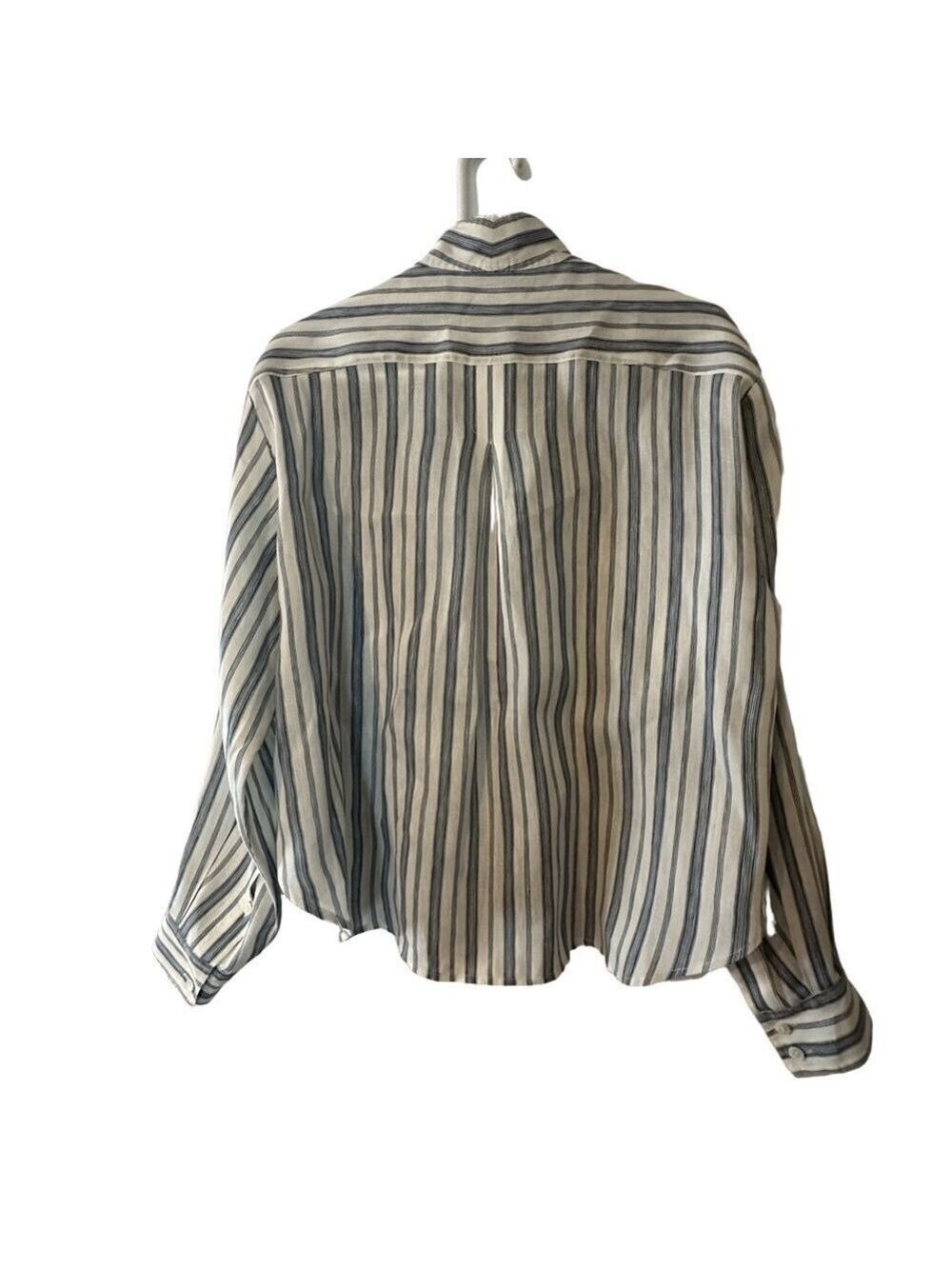 FRAME Stand-Collar Striped Linen-blend Shirt In Blue Size Small - Picture 3 of 11